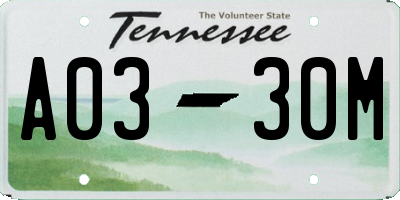 TN license plate A0330M