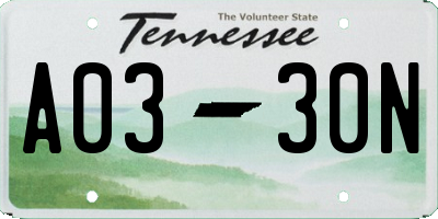 TN license plate A0330N