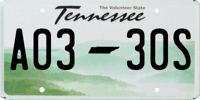 TN license plate A0330S