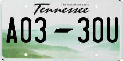 TN license plate A0330U