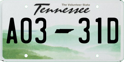 TN license plate A0331D