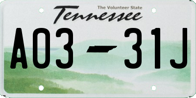 TN license plate A0331J