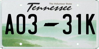 TN license plate A0331K