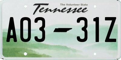 TN license plate A0331Z