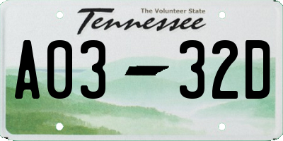 TN license plate A0332D