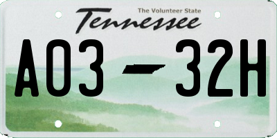 TN license plate A0332H