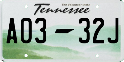 TN license plate A0332J