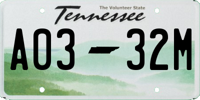 TN license plate A0332M