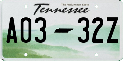 TN license plate A0332Z