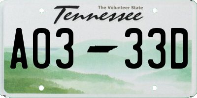 TN license plate A0333D