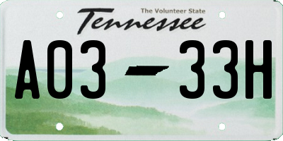 TN license plate A0333H