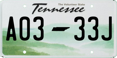 TN license plate A0333J