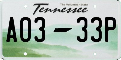 TN license plate A0333P