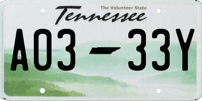 TN license plate A0333Y