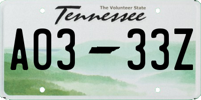 TN license plate A0333Z