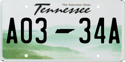 TN license plate A0334A