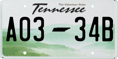 TN license plate A0334B