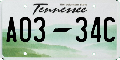 TN license plate A0334C