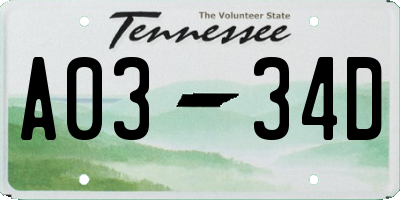 TN license plate A0334D