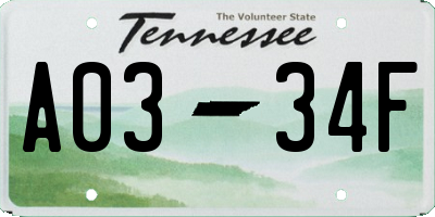 TN license plate A0334F