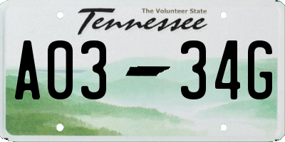 TN license plate A0334G