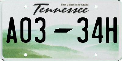 TN license plate A0334H