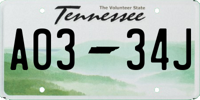 TN license plate A0334J