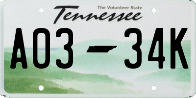 TN license plate A0334K