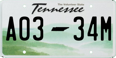 TN license plate A0334M