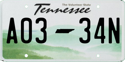 TN license plate A0334N