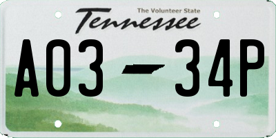 TN license plate A0334P