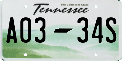 TN license plate A0334S