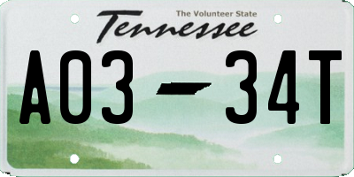 TN license plate A0334T