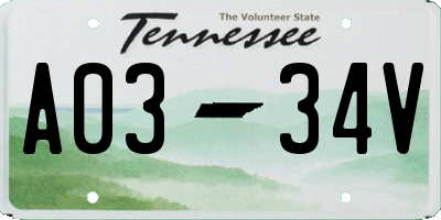 TN license plate A0334V