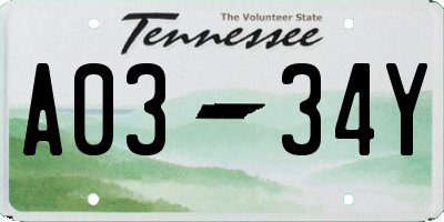 TN license plate A0334Y