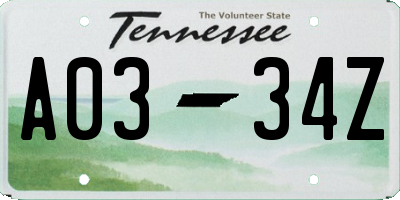 TN license plate A0334Z