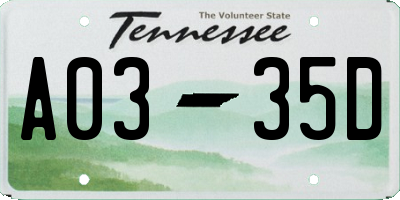 TN license plate A0335D