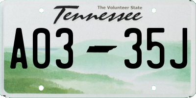 TN license plate A0335J