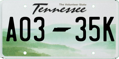 TN license plate A0335K