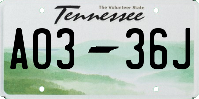 TN license plate A0336J