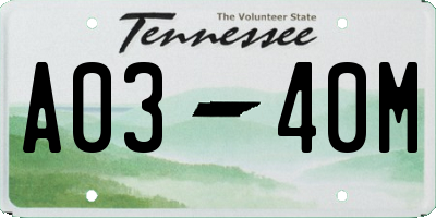 TN license plate A0340M