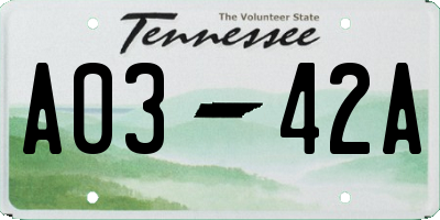 TN license plate A0342A