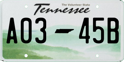 TN license plate A0345B