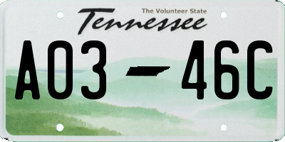 TN license plate A0346C