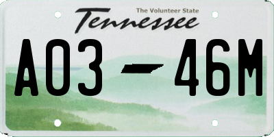 TN license plate A0346M