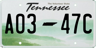 TN license plate A0347C