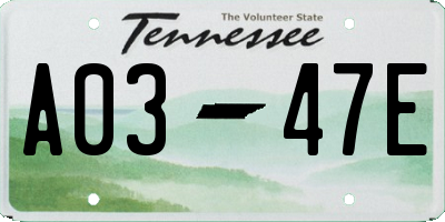 TN license plate A0347E