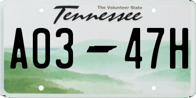 TN license plate A0347H