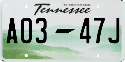 TN license plate A0347J