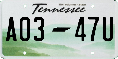 TN license plate A0347U